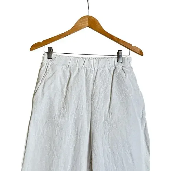 Women's High Waisted 100% Cotton Pull On Pants Elastic Waist Size S White - Picture 4 of 7